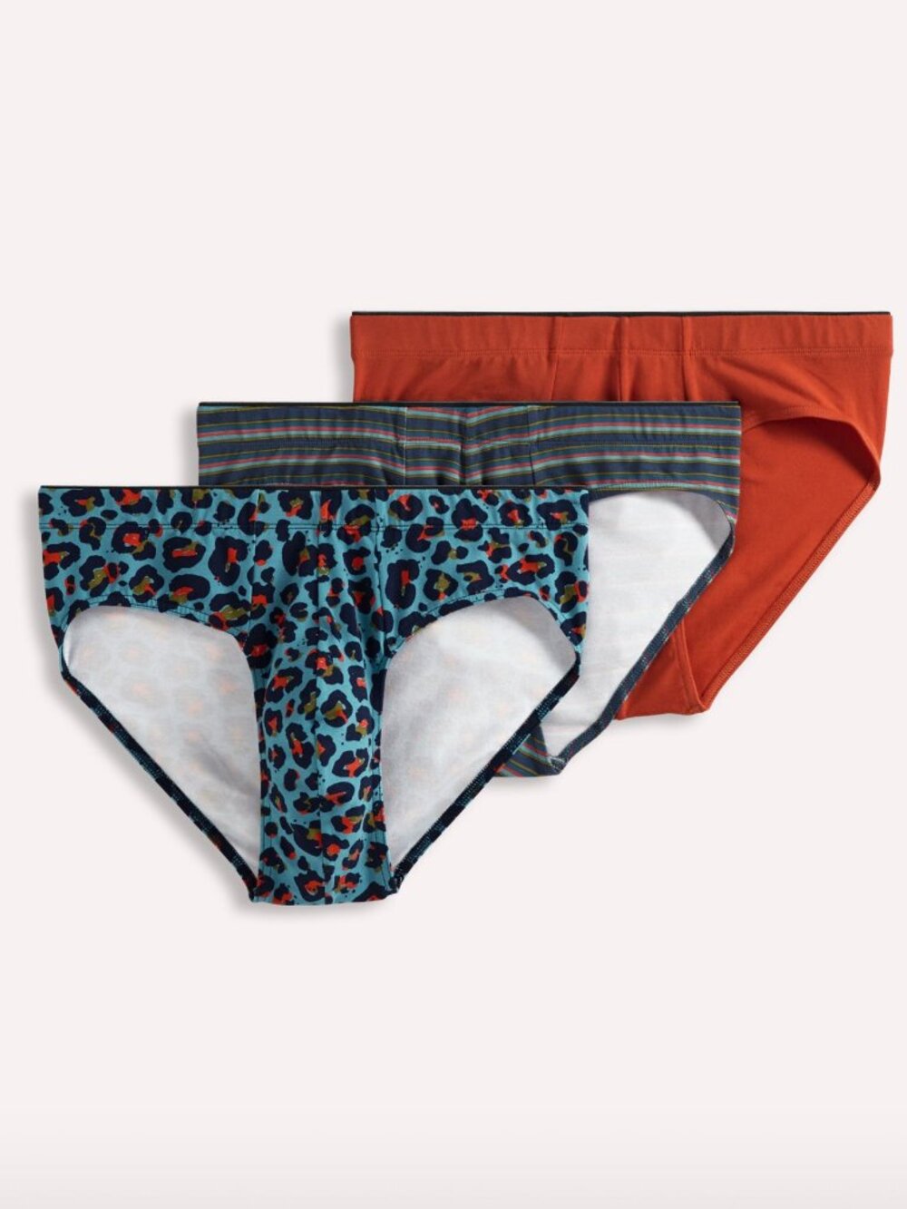 Jockey Men’s 3 Pack Bikini Briefs - Orange, Striped & Multicolor Leopard Print